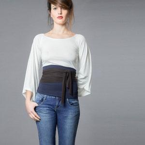 Blue & Brown. Dual-color Obi-Belt for Women. Waist Belt, Cotton Belt, Wrap Belt, Sash Belt, Wide Belt