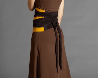 Mustard & Brown. Dual-color Obi-Belt for Women. Waist Belt, Cotton Belt, Wrap Belt, Sash Belt, Wide Belt