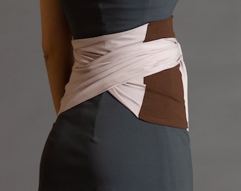 Brown & Smoked Pink. Dual-color Obi-Belt for Women. Waist Belt, Cotton Belt, Wrap Belt, Sash Belt, Wide Belt