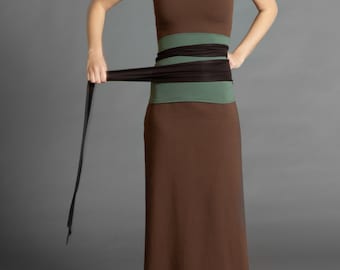 Olive & Brown. Dual-color Obi-Belt for Women. Waist Belt, Cotton Belt, Wrap Belt, Sash Belt, Wide Belt