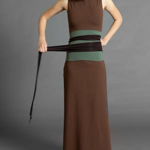 Olive et marron. Ceinture obi bicolore pour femme. Ceinture serre-taille, Ceinture en coton, Ceinture portefeuille, Ceinture écharpe, Ceinture large