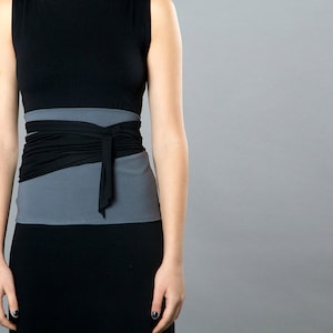 Grey & Black. Dual-color Obi-Belt for Women. Waist Belt, Cotton Belt, Wrap Belt, Sash Belt, Wide Belt