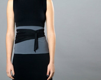 Grey & Black. Dual-color Obi-Belt for Women. Waist Belt, Cotton Belt, Wrap Belt, Sash Belt, Wide Belt