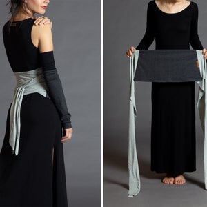 Heather Grey &  Light Heather. Dual-color Obi-Belt for Women. Waist Belt, Cotton Belt, Wrap Belt, Sash Belt, Wide Belt