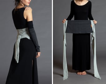 Heather Grey &  Light Heather. Dual-color Obi-Belt for Women. Waist Belt, Cotton Belt, Wrap Belt, Sash Belt, Wide Belt