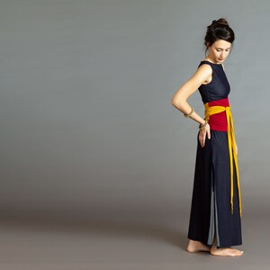 Burgundy & Mustard. Dual-color Obi-Belt for Women. Waist Belt, Cotton Belt, Wrap Belt, Sash Belt, Wide Belt image 4