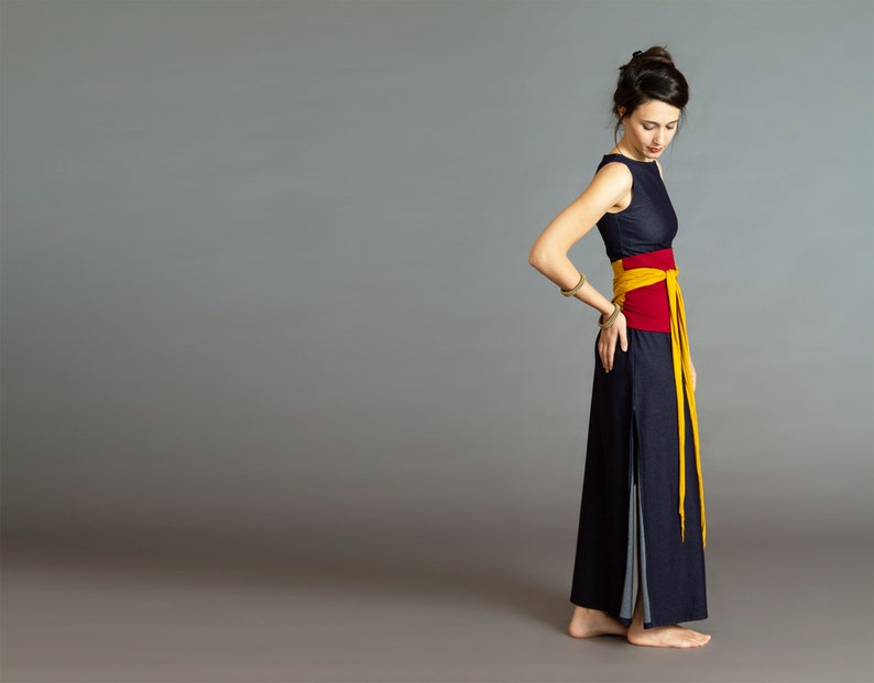 Burgundy & Mustard. Dual-color Obi-Belt for Women. Waist Belt, Cotton Belt, Wrap Belt, Sash Belt, Wide Belt image 4