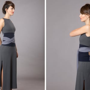 Navy Blue & Smoked Purple. Dual-color Obi-Belt for Women. Waist Belt, Cotton Belt, Wrap Belt, Sash Belt, Wide Belt