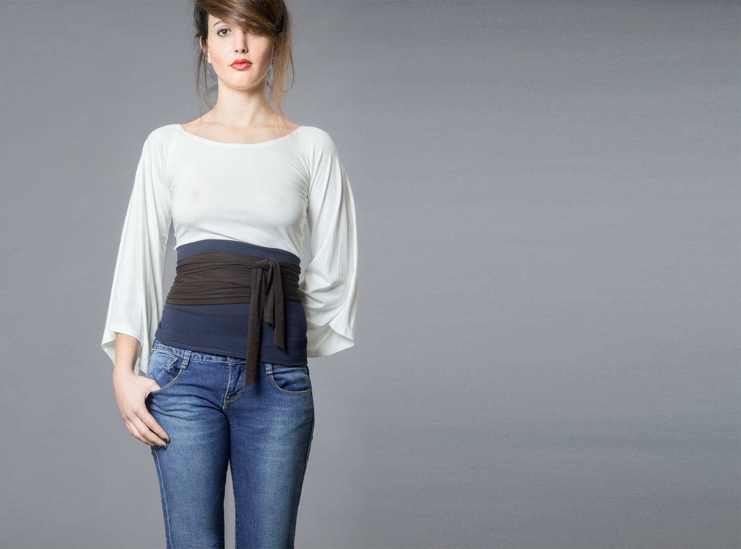 Blue & Brown. Dual-color Obi-Belt for Women. Waist Belt, Cotton Belt, Wrap Belt, Sash Belt, Wide Belt