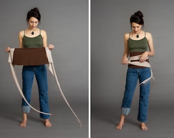 Brown & Desert Beige. Dual-color Obi-Belt for Women. Waist Belt, Cotton Belt, Wrap Belt, Sash Belt, Wide Belt