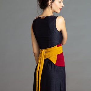 Burgundy & Mustard. Dual-color Obi-Belt for Women. Waist Belt, Cotton Belt, Wrap Belt, Sash Belt, Wide Belt image 3