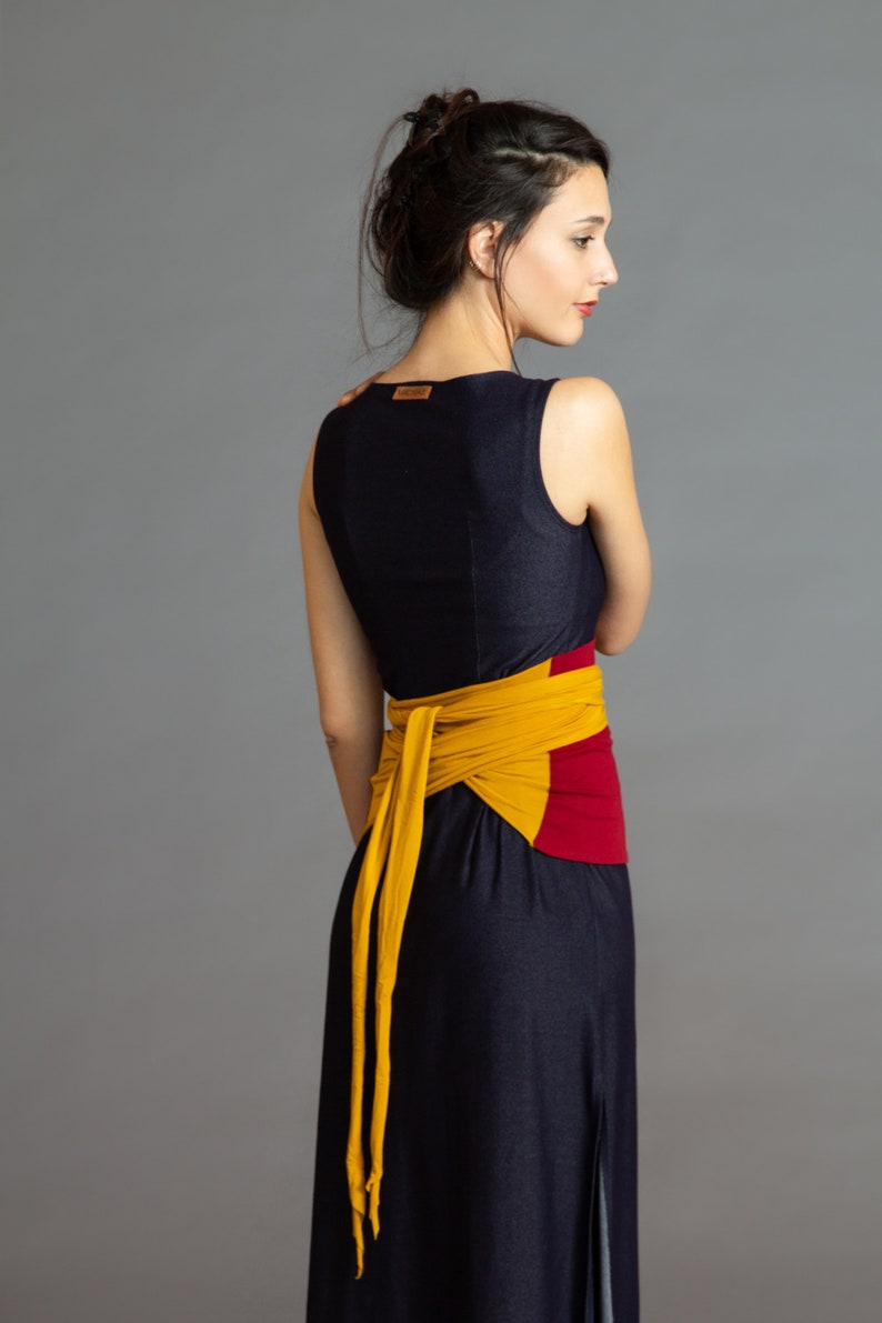 Burgundy & Mustard. Dual-color Obi-Belt for Women. Waist Belt, Cotton Belt, Wrap Belt, Sash Belt, Wide Belt image 3