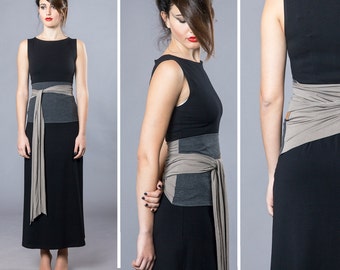 Heather Grey & Mocha. Dual-color Obi-Belt for Women. Waist Belt, Cotton Belt, Wrap Belt, Sash Belt, Wide Belt