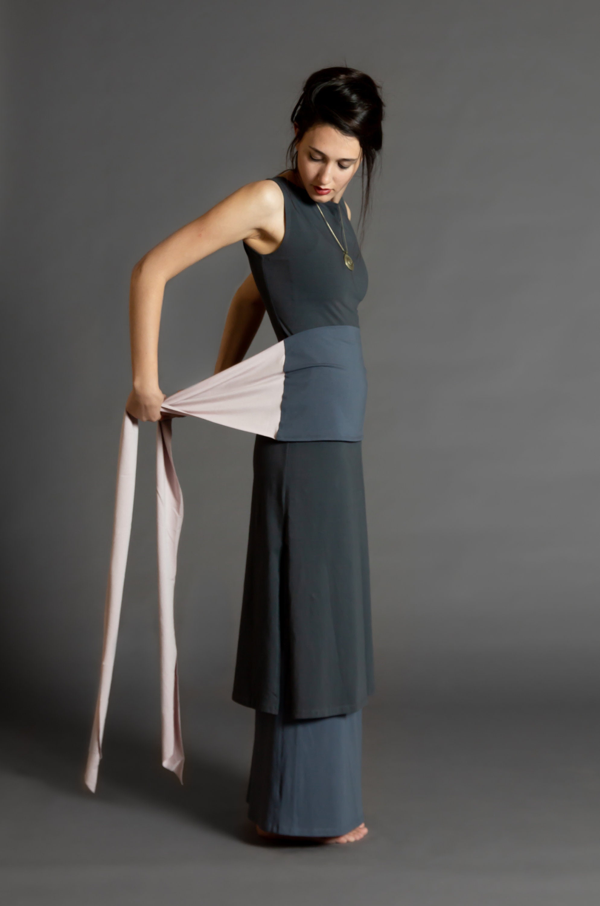 Grey & Smoked Pink. Dual-color Obi-Belt for Women. Waist Belt, Cotton Belt, Wrap Belt, Sash Belt, Wide Belt