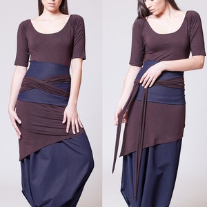 Bleu jean et marron foncé. Ceinture obi bicolore pour femme. Ceinture serre-taille, Ceinture en coton, Ceinture portefeuille, Ceinture écharpe, Ceinture large
