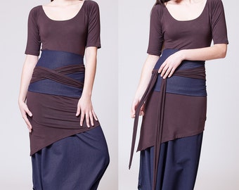 Blue Jeans & Dark brown. Dual-color Obi-Belt for Women. Waist Belt, Cotton Belt, Wrap Belt, Sash Belt, Wide Belt