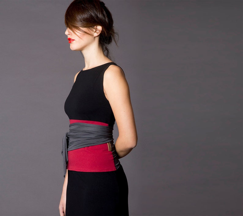 Burgundy & Grey. Dualcolor Obibelt for Women. Waist Belt, Cotton Belt