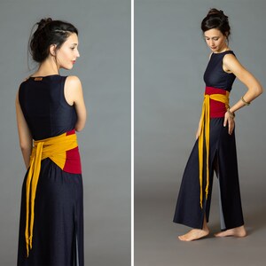 Burgundy & Mustard. Dual-color Obi-Belt for Women. Waist Belt, Cotton Belt, Wrap Belt, Sash Belt, Wide Belt image 2