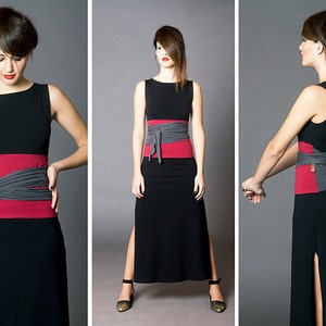Bordeaux et gris. Ceinture obi bicolore pour femme. Ceinture serre-taille, Ceinture en coton, Ceinture portefeuille, Ceinture écharpe, Ceinture large