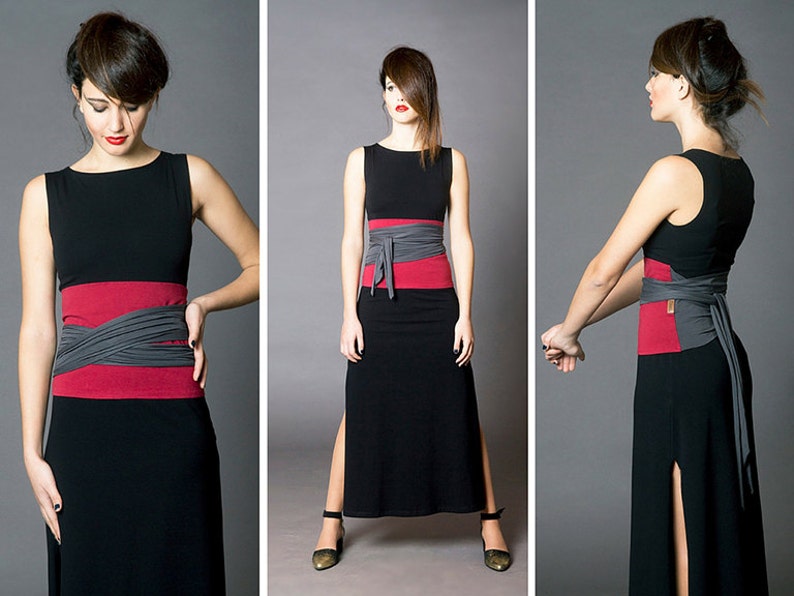 Burgundy & Grey. Dualcolor Obibelt for Women. Waist Belt, Cotton Belt