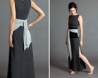 Black & Light heather Grey. Dual-color Obi-Belt for Women. Waist Belt, Cotton Belt, Wrap Belt, Sash Belt, Wide Belt