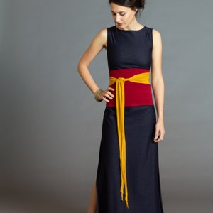 Burgundy & Mustard. Dual-color Obi-Belt for Women. Waist Belt, Cotton Belt, Wrap Belt, Sash Belt, Wide Belt image 7