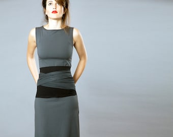 Black & Grey. Dual-color Obi-Belt for Women. Waist Belt, Cotton Belt, Wrap Belt, Sash Belt, Wide Belt