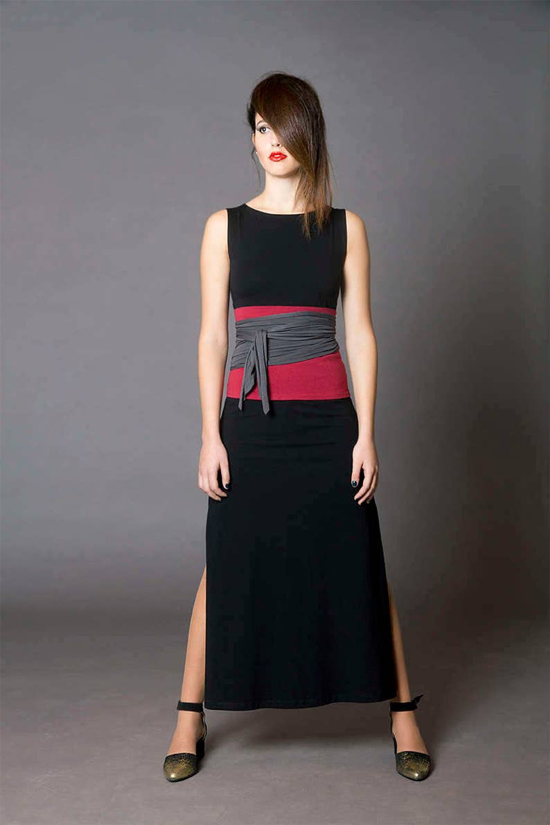 Burgundy & Grey. Dualcolor Obibelt for Women. Waist Belt, Cotton Belt