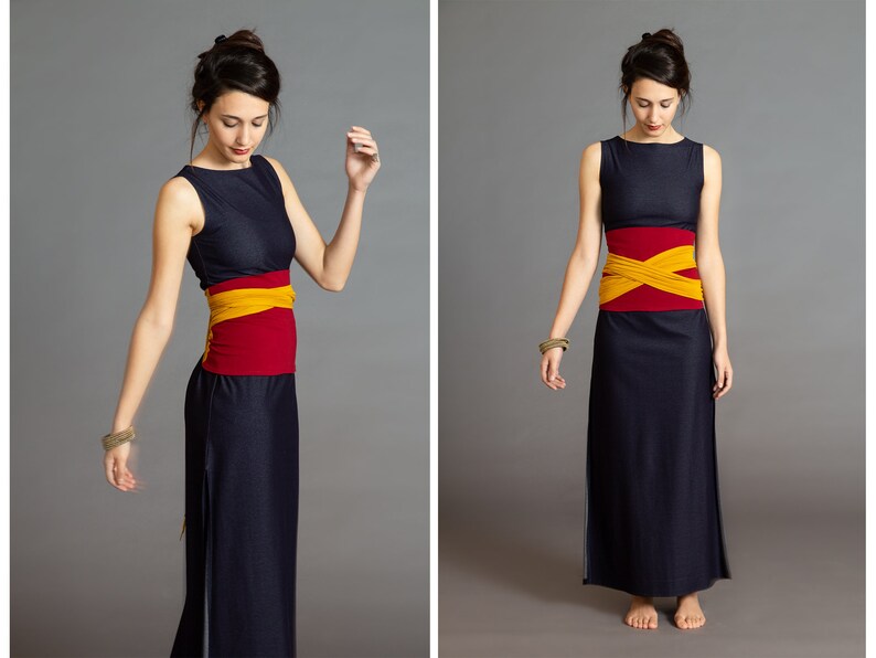 Burgundy & Mustard. Dual-color Obi-Belt for Women. Waist Belt, Cotton Belt, Wrap Belt, Sash Belt, Wide Belt image 5