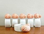 Vintage Shell Napkin Rings Napkin Holders White Ceramic Coral Conch Shell Set of Six 6 Seaside Coastal Beach Decor