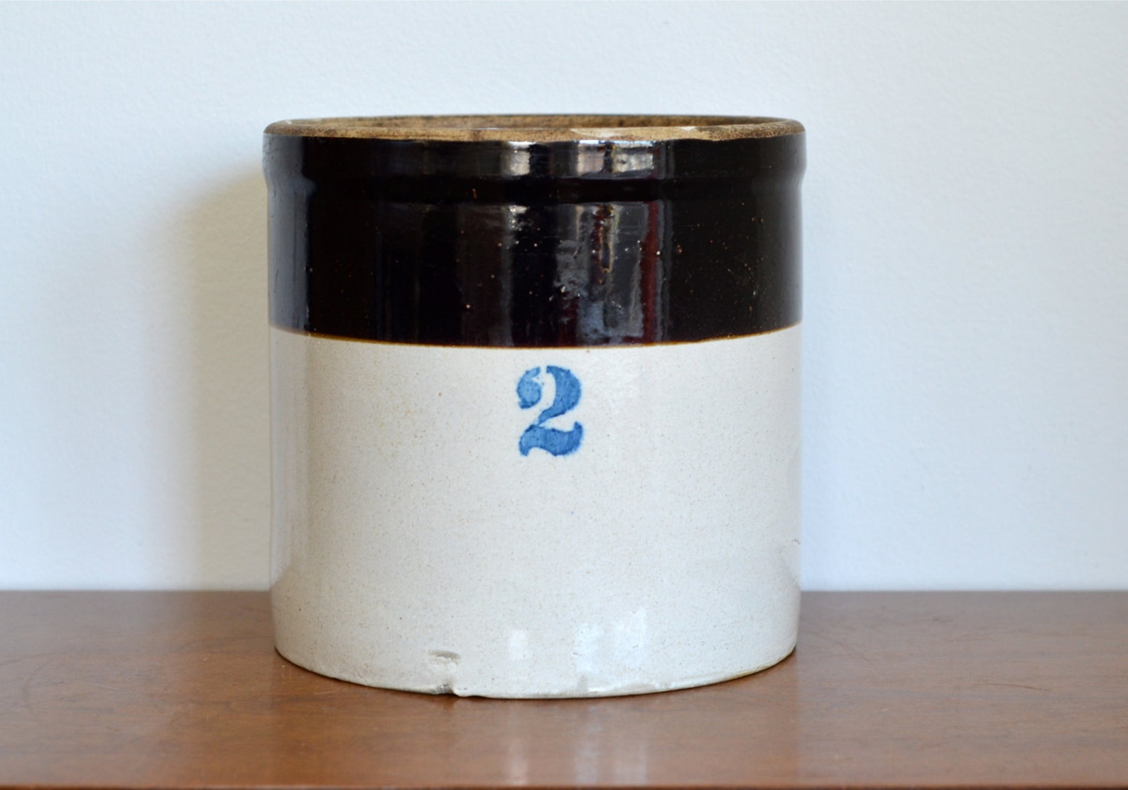 Vintage Large Pottery Crock Number 2 Stoneware Salt Glaze Etsy