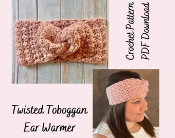 Ear Warmer Crochet Pattern / Twisted Toboggan Ear Warmer / Boho Chic Crochet Headband Pattern / Crochet PDF Pattern / Digital Download