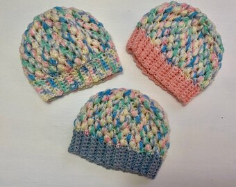Newborn Baby Hat, Crochet Baby Beanie, pastel colors, baby knit beanie, gender neutral, it's a boy, it's a girl