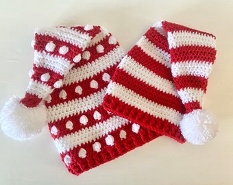Made to order - Santa Hat, Striped, Polka Dot, holiday hat, Christmas hat / baby, toddler, kids, teen, adult sizes. Made to order.