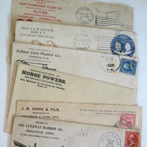 6 advertising postal cover envelope farm plow tools vintage Victorian stamp history VT NH