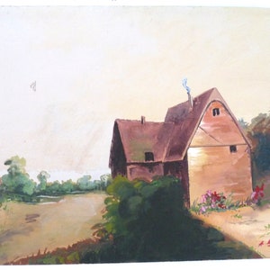 A Grano watercolor painting 1940s Ederwald Bronx NY reginal artist house vintage art