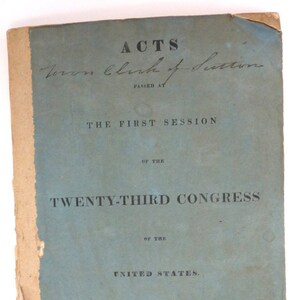 Acts Passed First Session Twenty Third Congress US 1834 book history antique vintage collectible