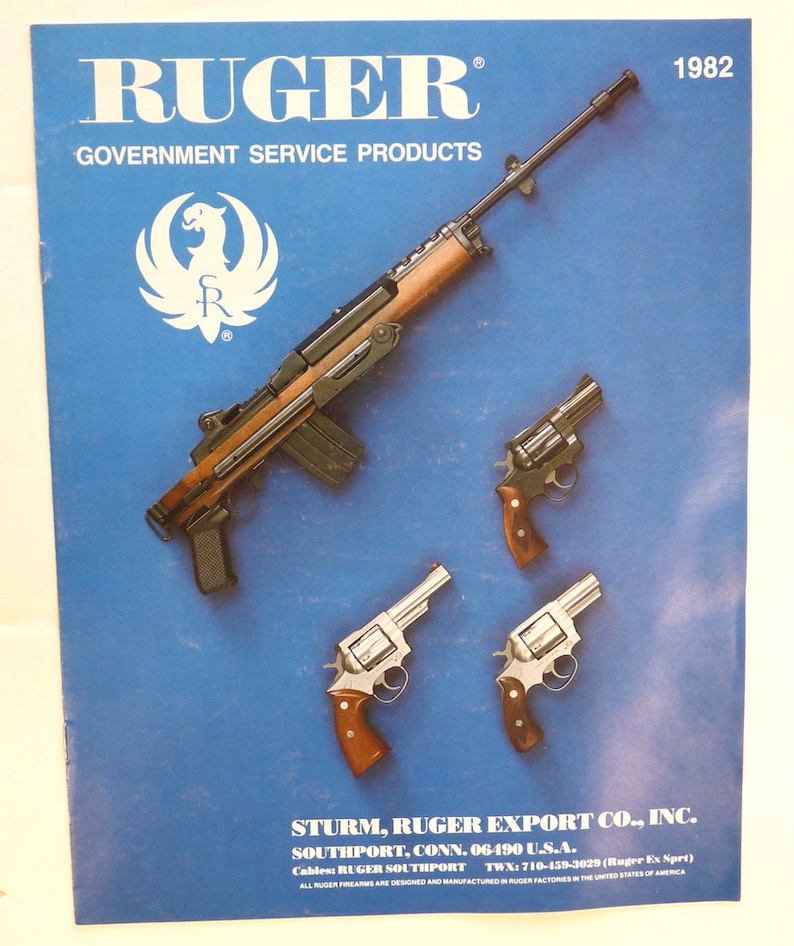 Ruger gouvernement Service produits 1982 catalogue vintages armes à feu militaires pistolet éphémères collection fusil image 1