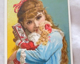 Burdock Bitters Victorian trade card Trade Card girl doll Sawyer Keene NH druggist patent medicine