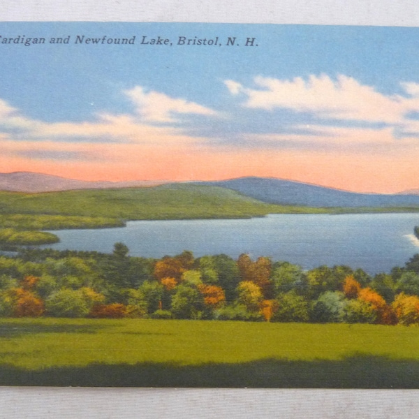 Mt Cardigan Newfound Lake Bristol NH postcard vintage linen