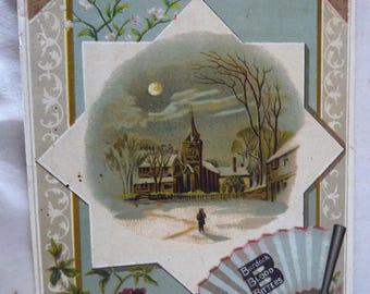 Antique Victorian trade card Burdock Bitters large church fan McChesney Eagle Mills NY patent medicine