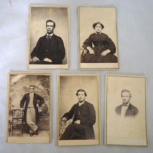 5  CDV Antique carte de visite cards Keene NH photographers men women chair Lowe family Fitzwilliam Allens Frenc Sawyer Dustin