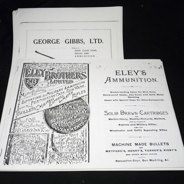 2 Gibbs Eley rifle ammunition advertising catalogues broadsheets photocopy antique 1927 1892 hunting