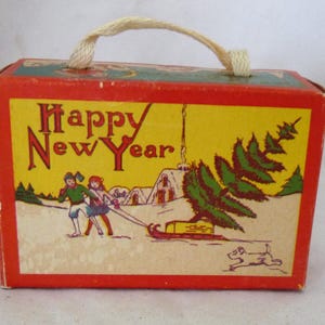 Antique Christmas candy box Santa New Year children home decor ornament