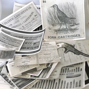 39 fotografías vintage en blanco negro real cajas de cartuchos de munición antiguas latas de pólvora publicitaria pistola scrapbooking artesanía historia