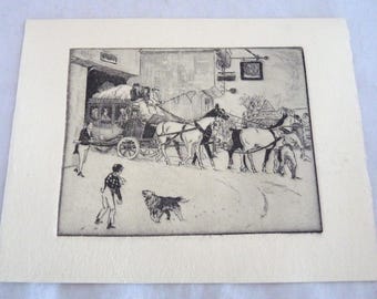 Vintage Christmas cards etching Albert Thayer art 18th Ct coach dog