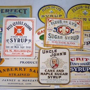 10 vintage advertising labels maple cane corn syrup cranberry ephemera paper scrapbooking