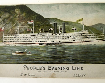People's Evening Line New Jersey Steamboat CO New York Albany C W Morse Hudson River NY antique Victorian postcard