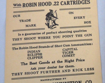 Robin Hood Ammunition Swanton VT advertising shooting target 1917