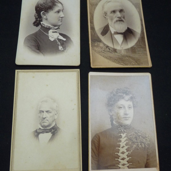 4 CDV Antique carte de visite cards  NH photographers men women jewerly Telbells Laconia Langley Manchester Kimball Childs Briggs Bristol